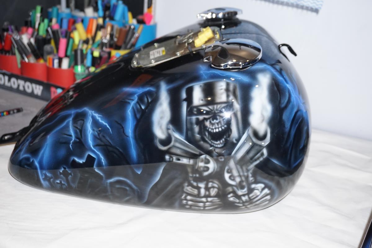 Ned Kelly Reaper airbrushed Harley tank