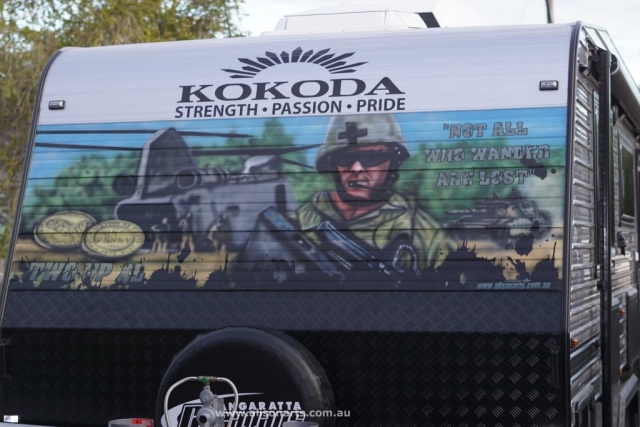 Custom airbrushed Kokoda caravan