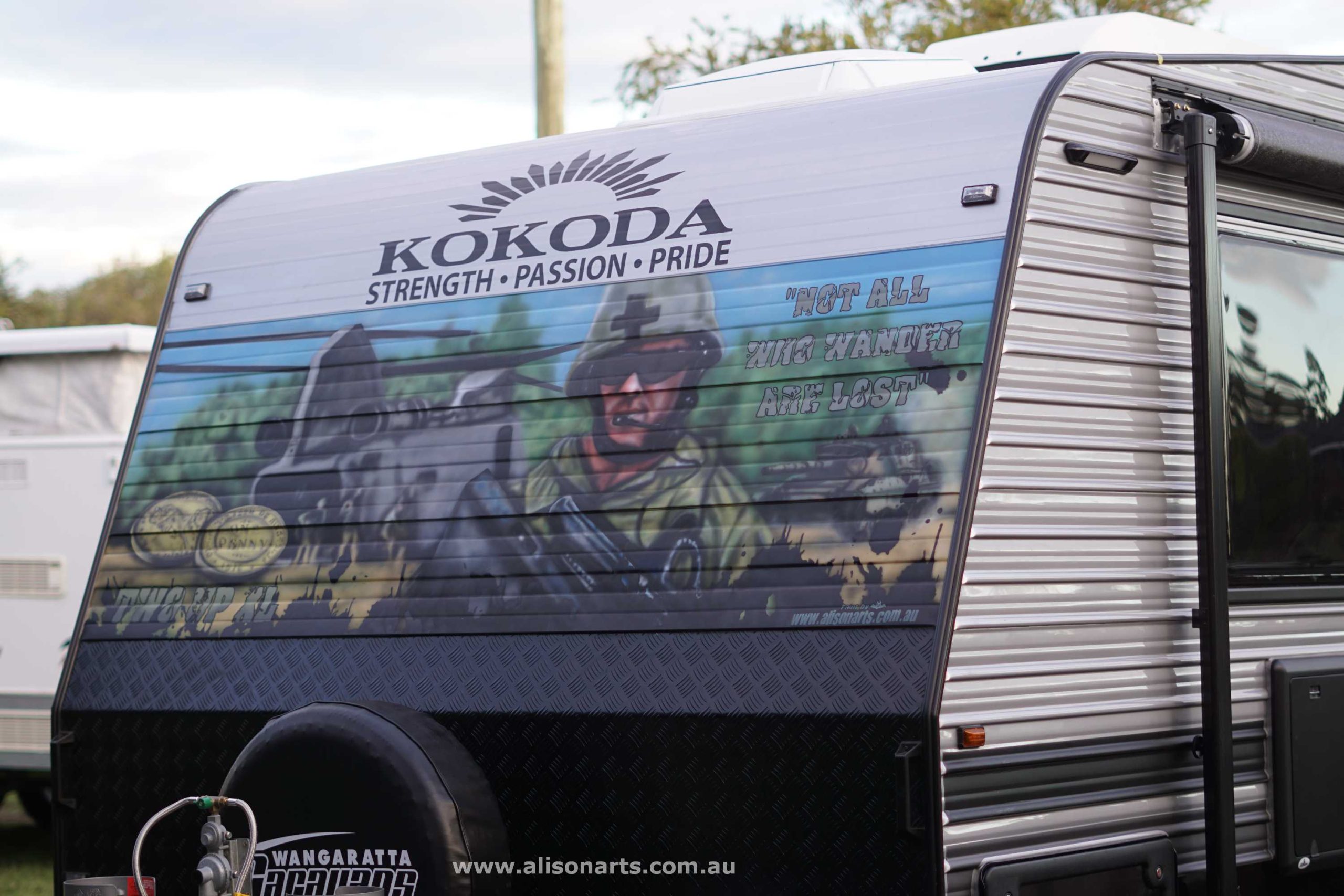 Custom airbrushed Kokoda caravan