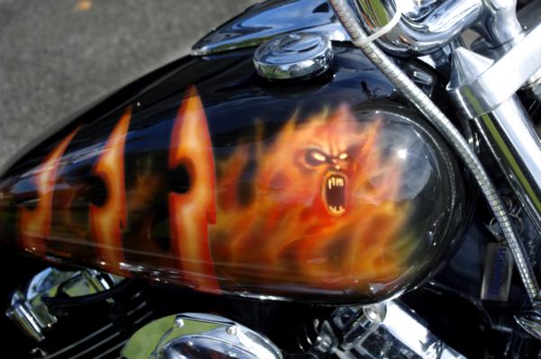 Custom airbrushed flames and tribal demon themed bike