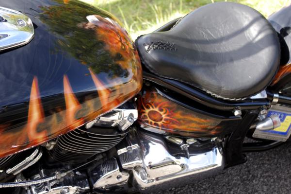 Custom airbrushed flames and tribal demon themed bike