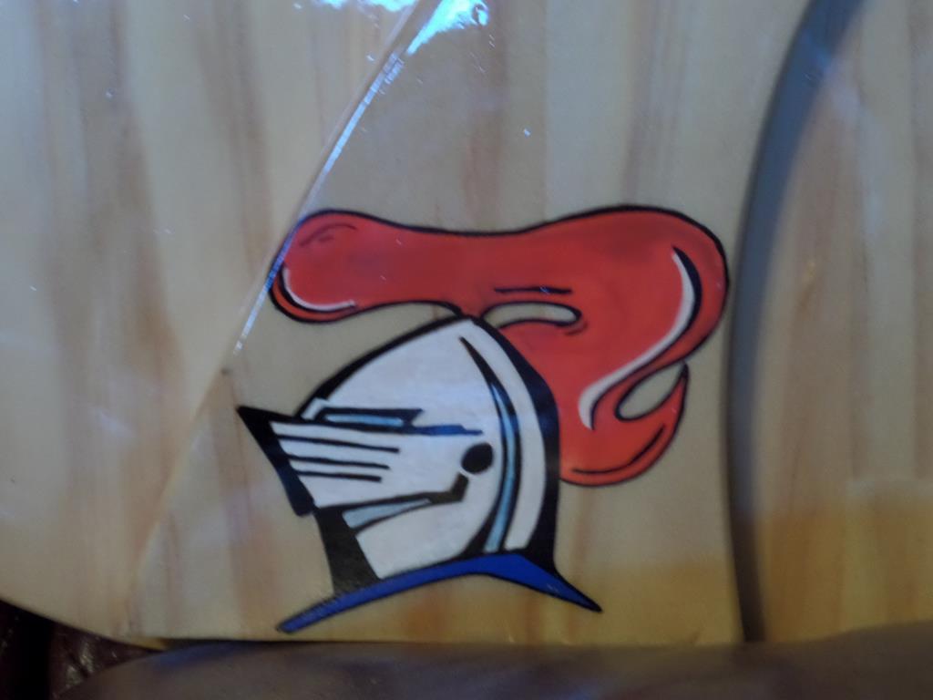 Custom airbrushed timber surfboard shaped bar table top