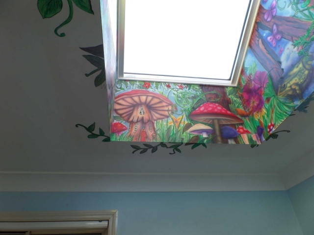 Custom airbrushed wall mural skylight bedroom