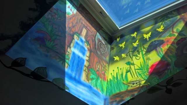 Custom airbrushed wall mural skylight bedroom