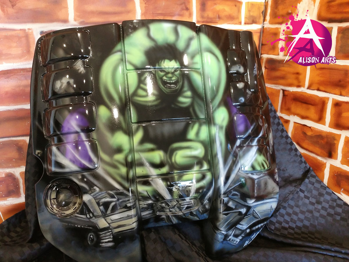Custom airbrushed hulk engine cover