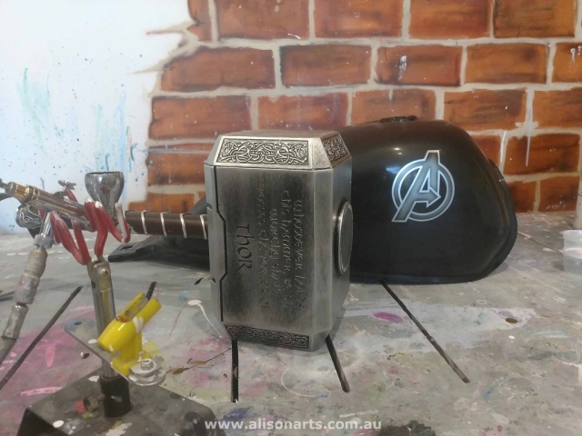 custom airbrushed Marvel props
