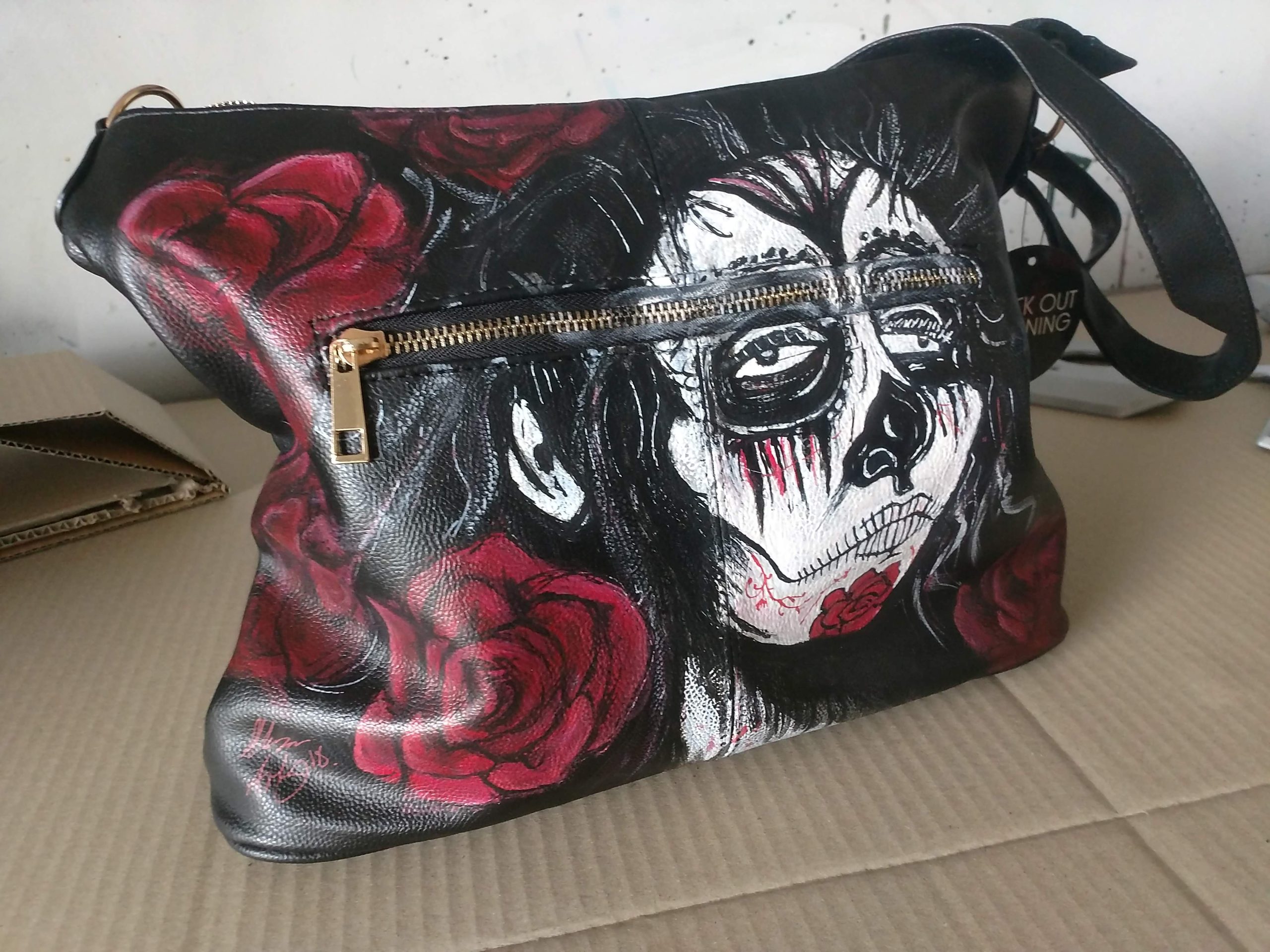 Custom painted day of the dead hand bag