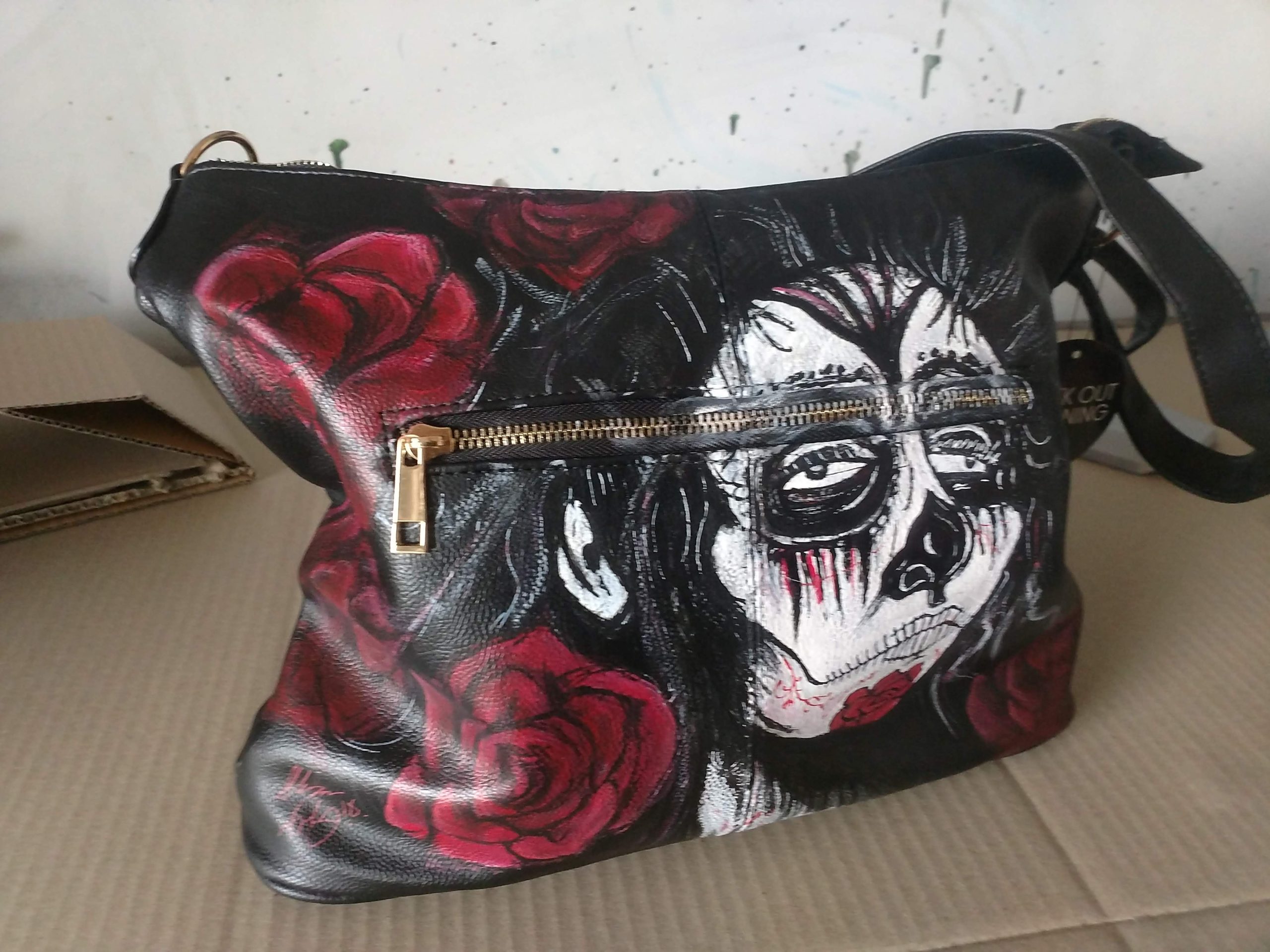 Custom painted day of the dead handbag