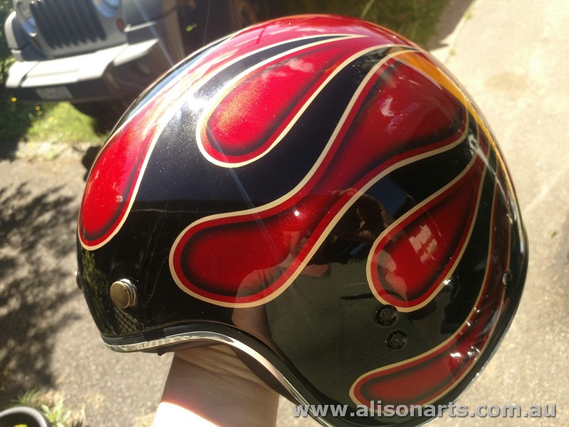 airbrush painted flames helmet